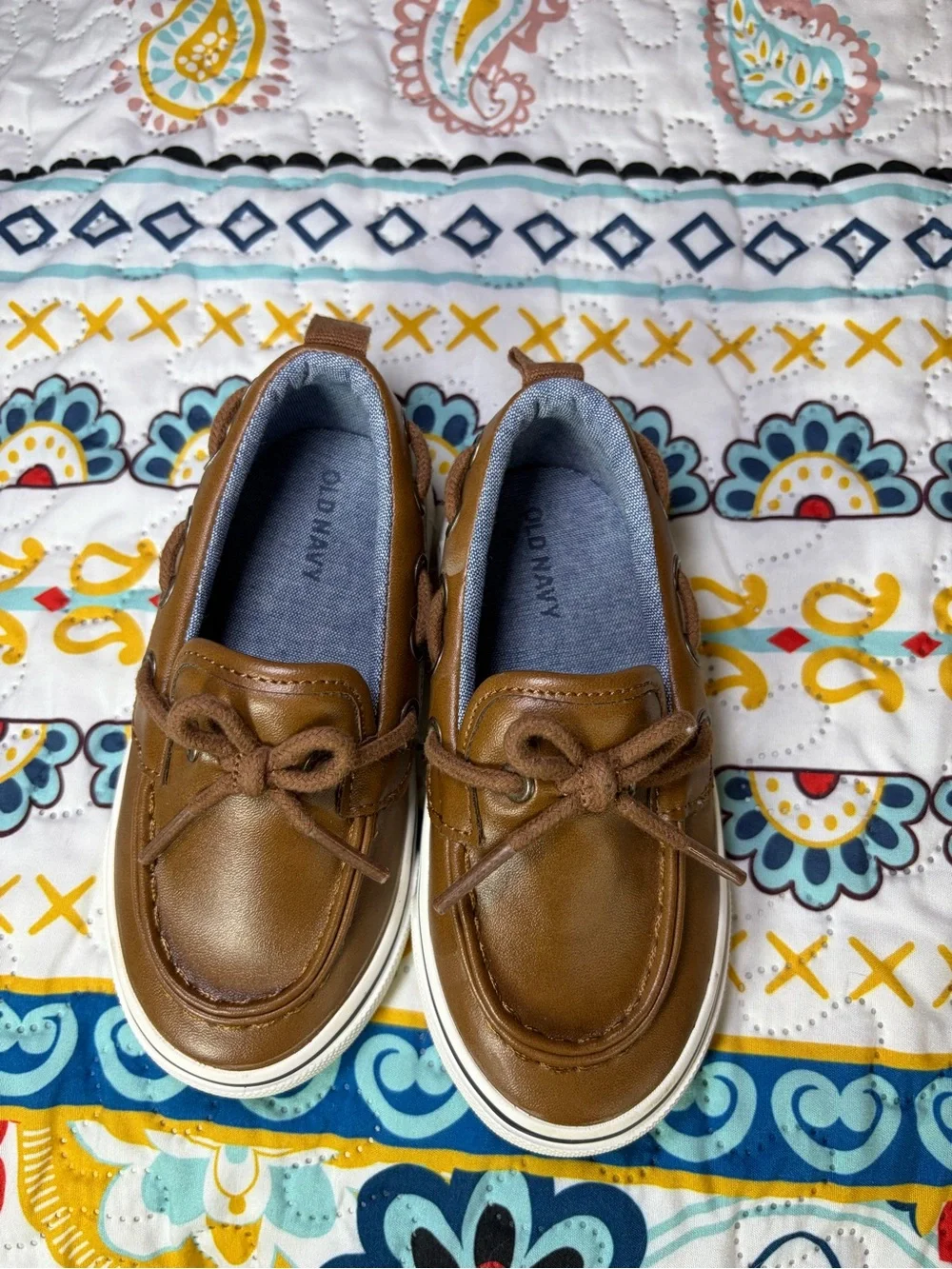 Old Navy Brown Leather-Style Kids Boat Shoes with White Soles